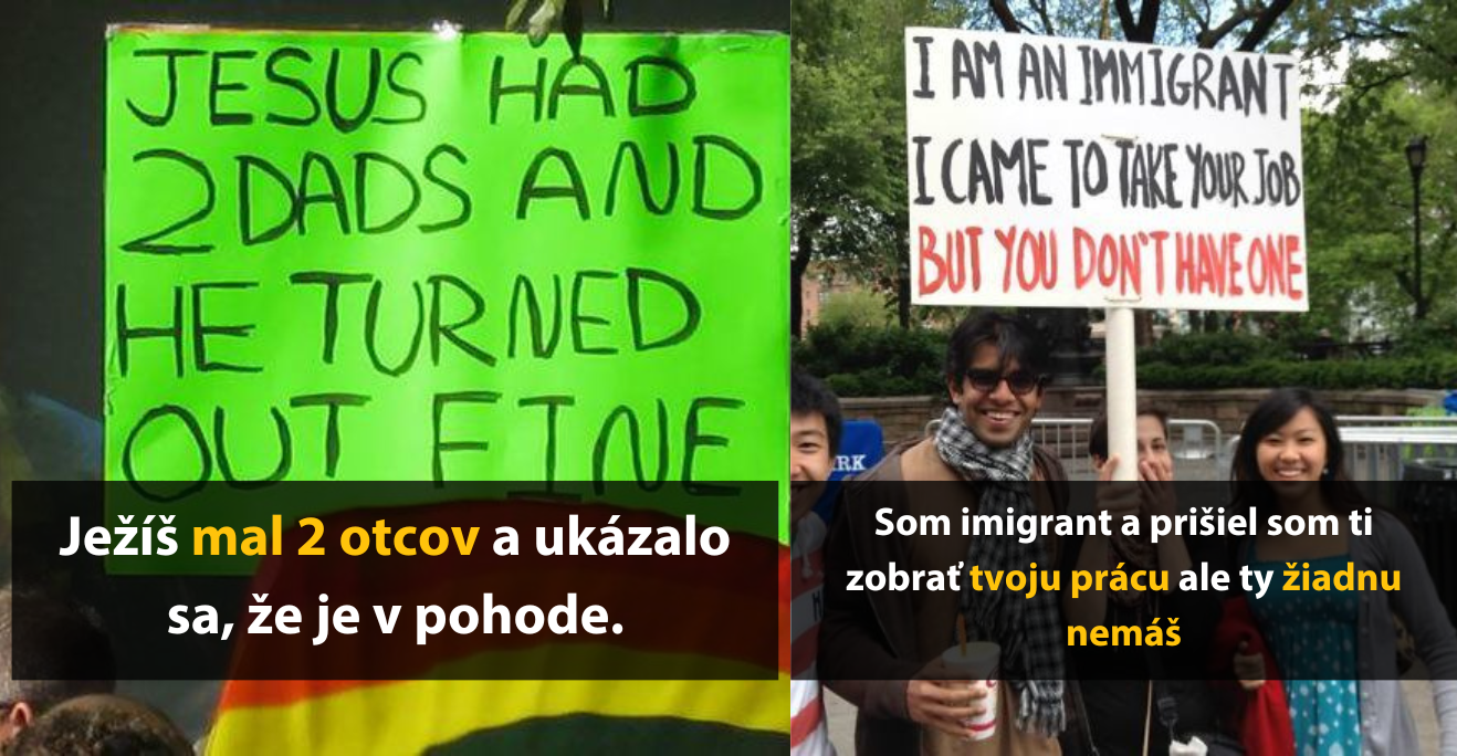 Hodili by sa aj na slovenské protesty ? 20 vtipných transparentov na fotografiách, ktoré sa objavili v dave.