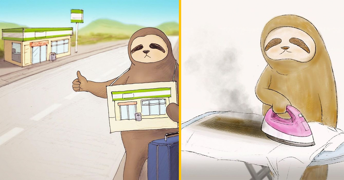 Japonský umelec zábavne znázornil „ťažký“ život leňochodov (15 obrázkov)