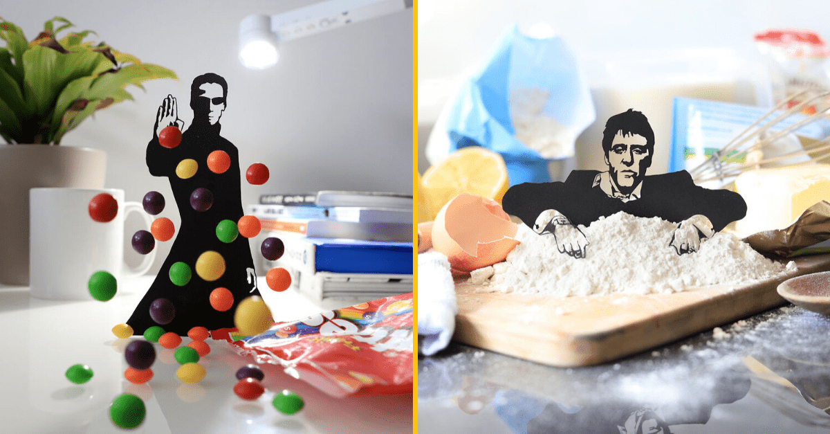 Chlapík používa papierové výstrižky a bežne predmety v domácnosti aby vtipne pretvoril filmové scény