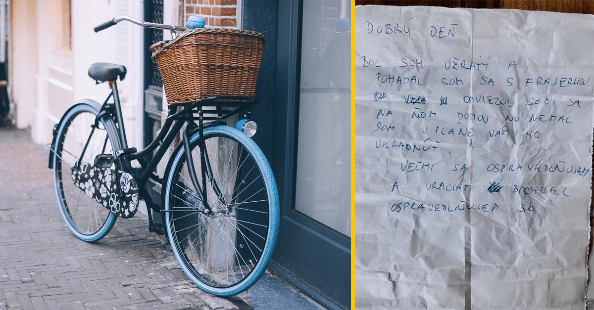 Slovák sa pohádal s frajerkou, opil a ukradol bicykel. Na druhý deň ho vrátil majiteľovi s bizarným odkazom