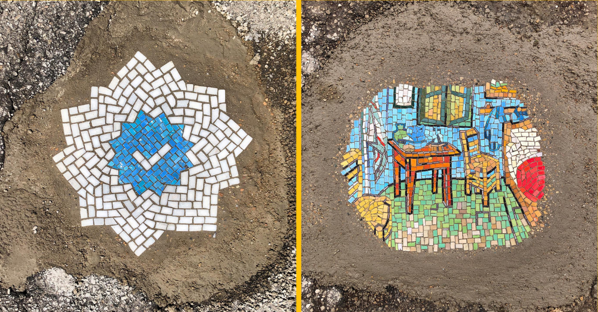 10 mozaík, ktorými umelec prekryl diery na cestách