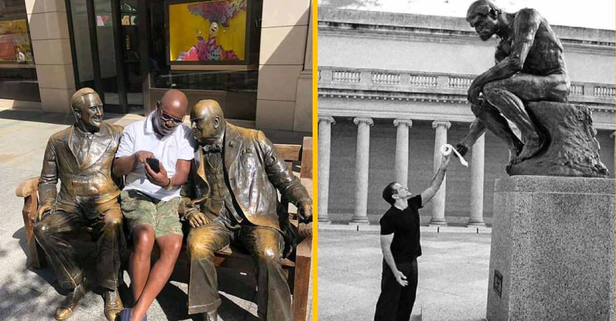 14 originálnych a zábavných fotiek so sochami (1. časť)