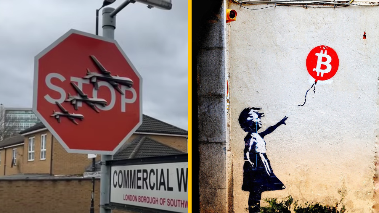 Podozrivého zatkli z údajnej krádeže umeleckého diela – Banksyho stopky zdobenej vojenskými dronmi + VIDEO