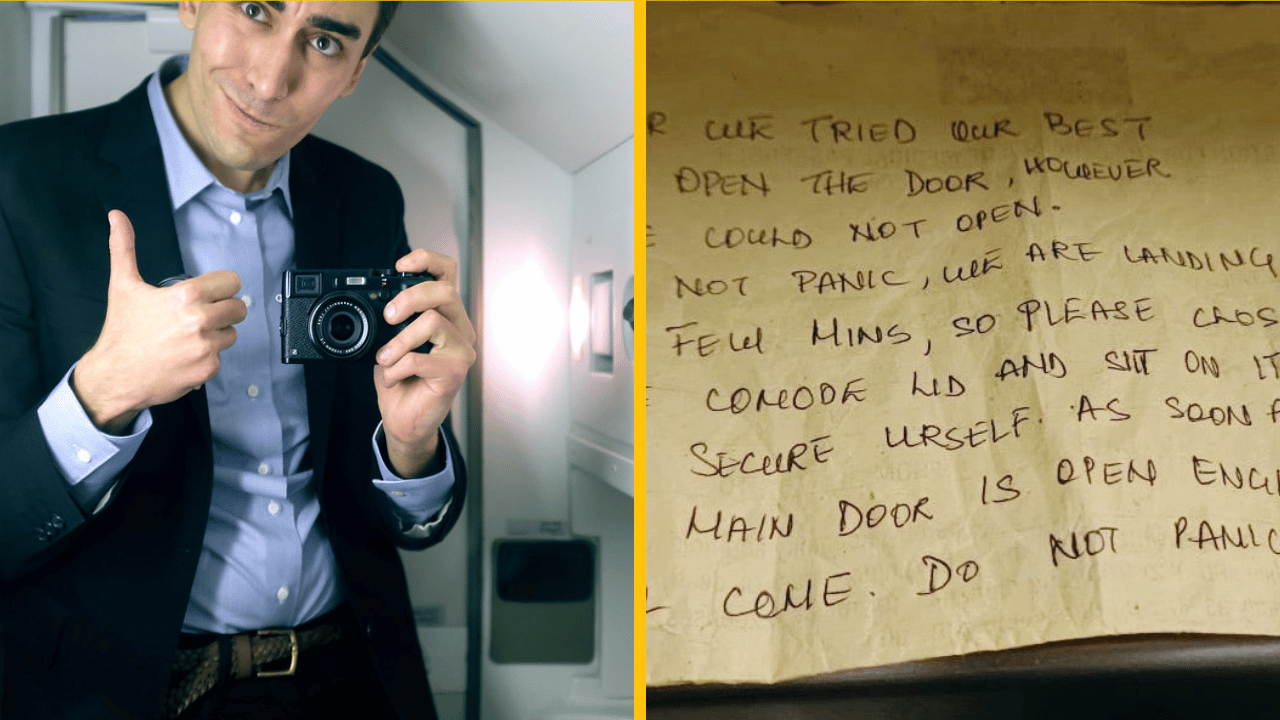 Počas letu zostal uväznený na toalete lietadla, letuška mu popod dvere poslala lístok