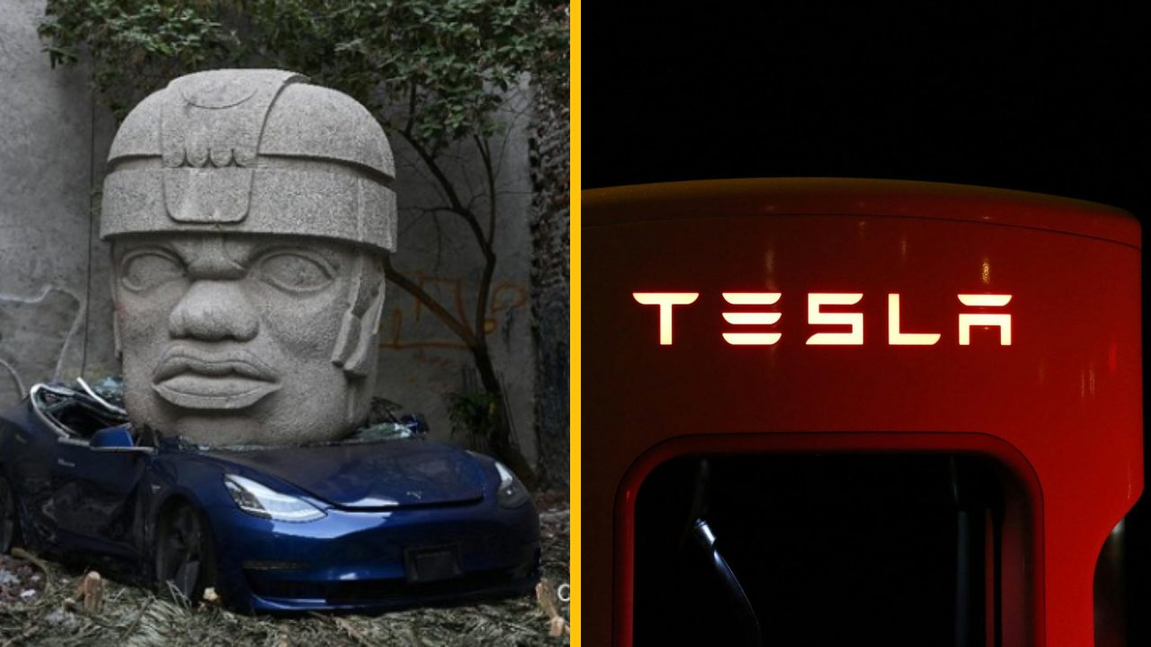 Mexický umelec rozdrvil Teslu obrovskou kamennou hlavou