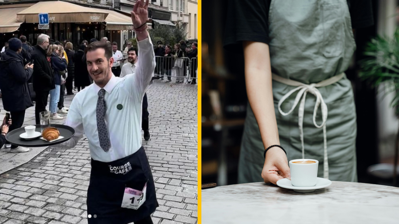 Vrchní, prchni v priamom prenose? Nie, to je len súťaž čašníkov v Paríži na propagáciu olympijských hier