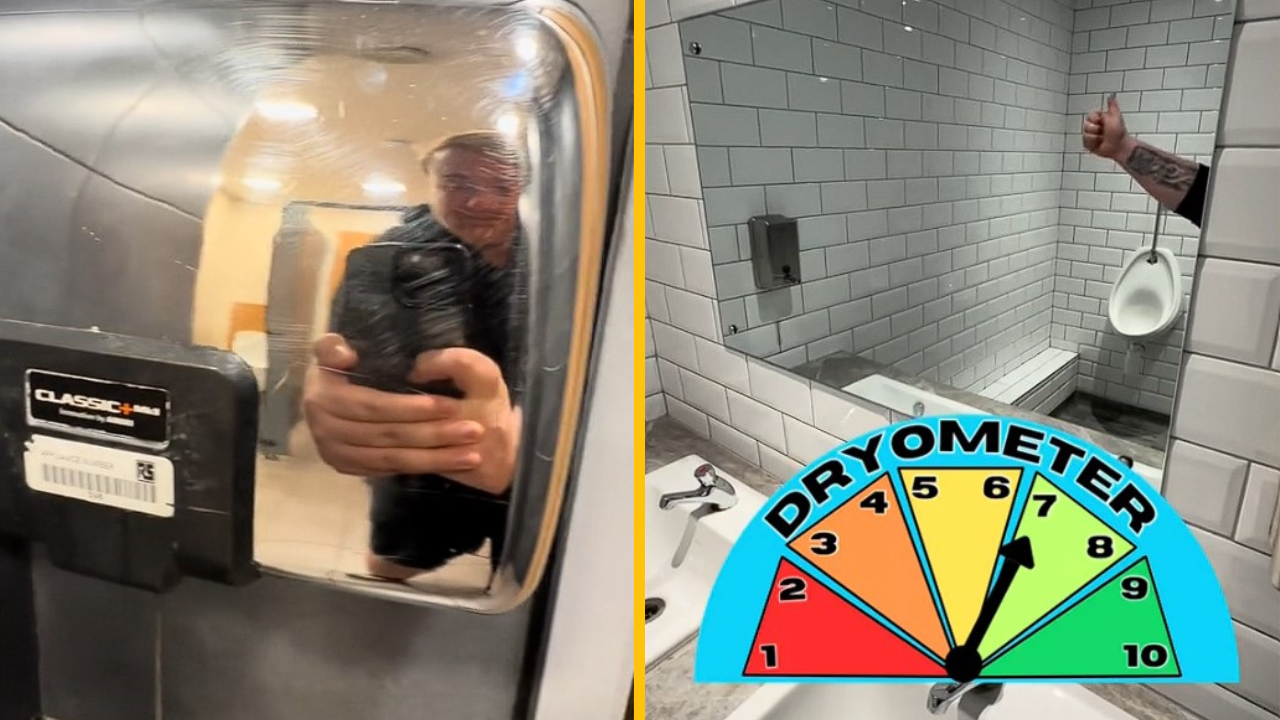 Muž trávi voľný čas testovaním sušičov rúk. Chodí do reštaurácií, obchodov a robí recenzie na TikToku