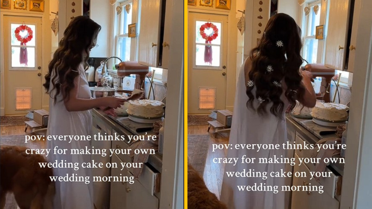 Nevesta sa rozhodla upiecť si vlastnú svadobnú tortu – v deň jej svadby. Nakoniec sa zapojil aj ženích