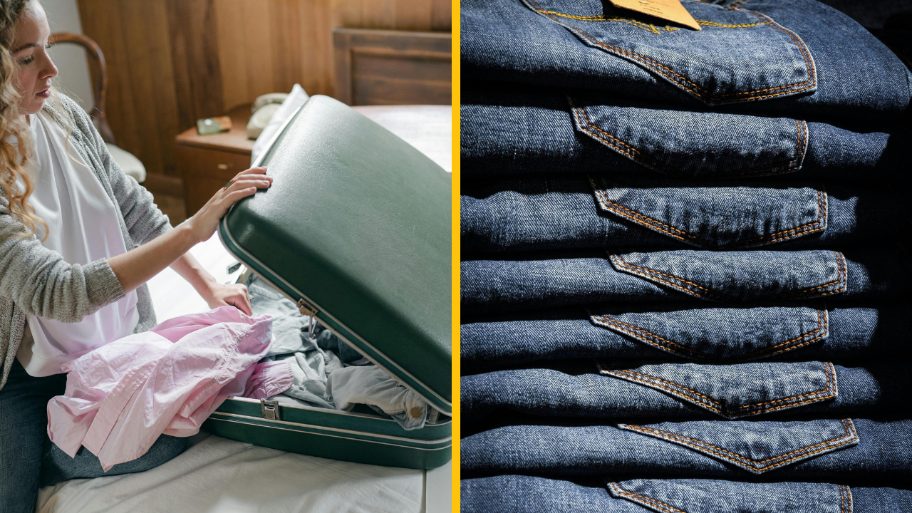 Pozrite ako vyzerá baliaci trik „sushi jeans“, ktorý vám zabezpečí viac miesta v kufri