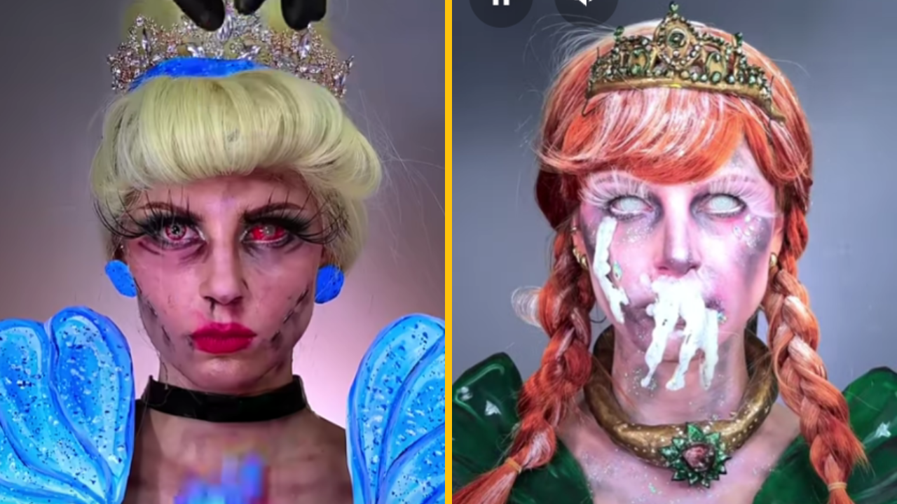 Žena sa pomocou mejkapu premieňa na strašidelné princezné