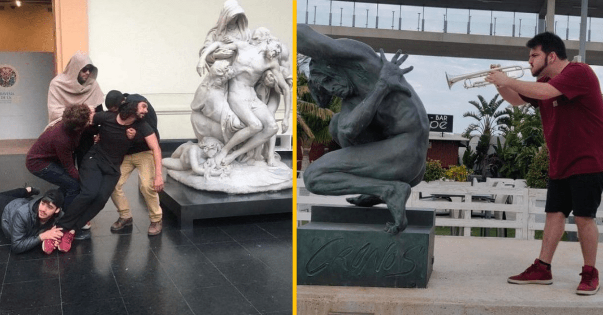 15 vtipných fotografí v hlavnej úlohe so sochami a kreatívnymi ľuďmi