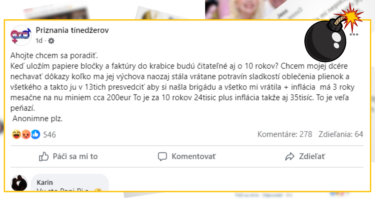 Bomby zo sociálnych sietí #1055 – chce svojej dcére nechať dôkazy, koľko minula na jej výchovu