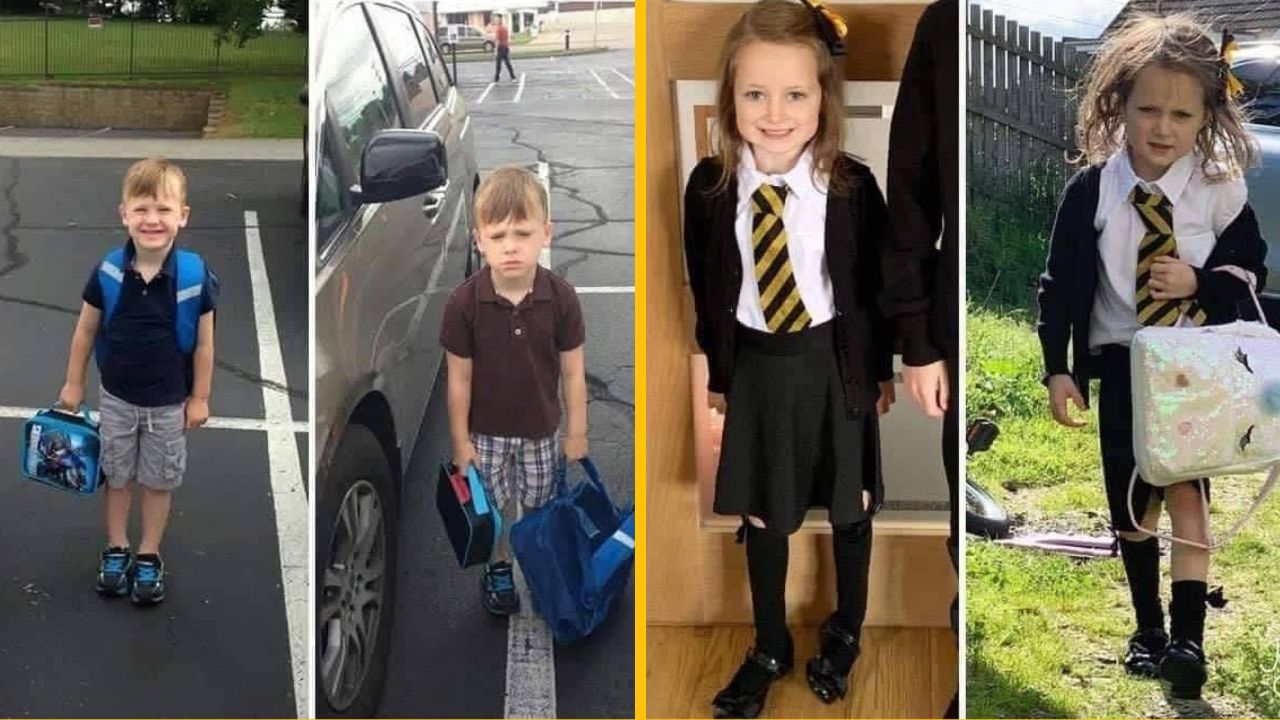 15 zábavných fotografií detí pred a po nástupe do školy