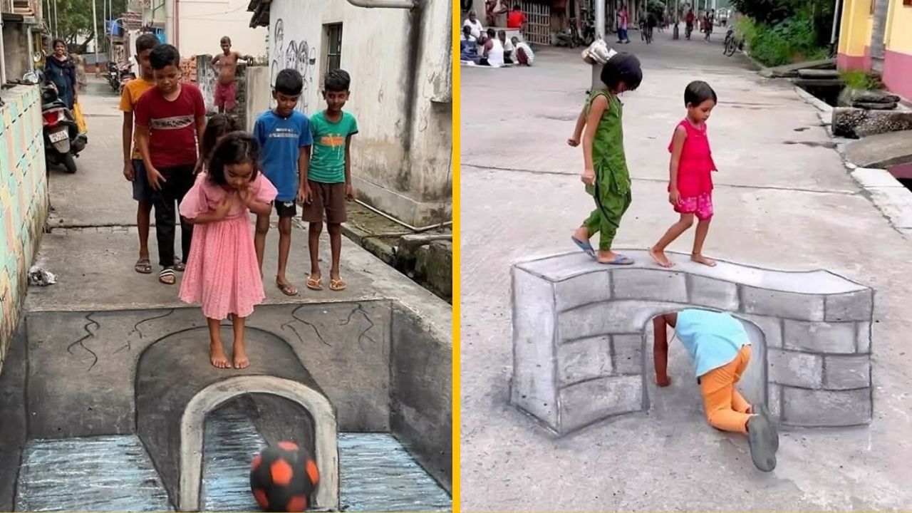 13 záberov 3D kresieb kriedou, ktoré vyzerajú ako skutočné