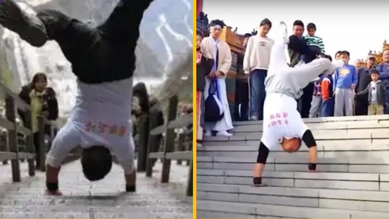 Muž vyliezol na najznámejšie hory v Číne iba po rukách