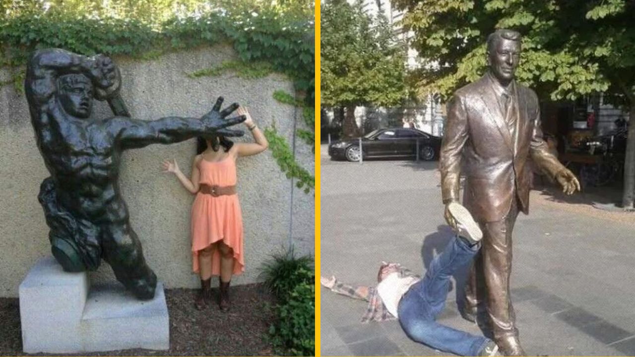 17 vtipných fotografií ľudí, ktorí vedia, ako zapózovať pri umeleckých sochách #2