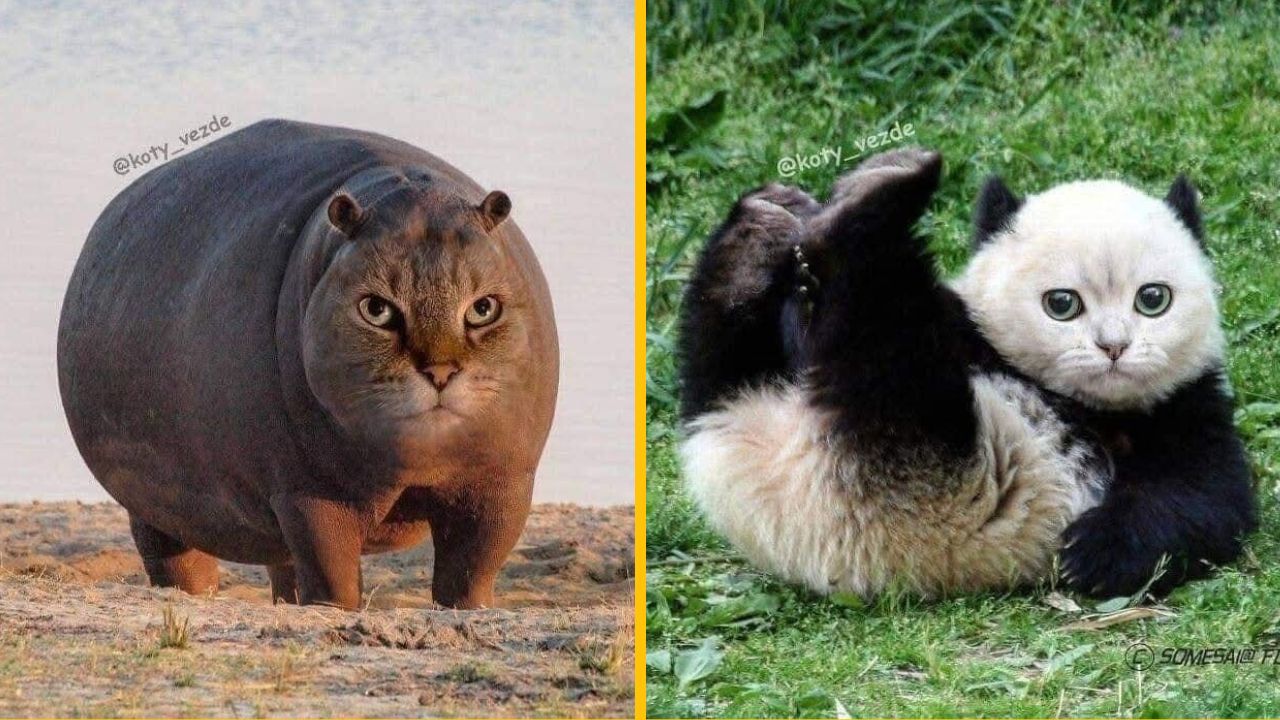 10 vtipných obrázkov, ako by vyzerali ostatné zvieratá s tvárou mačky #2