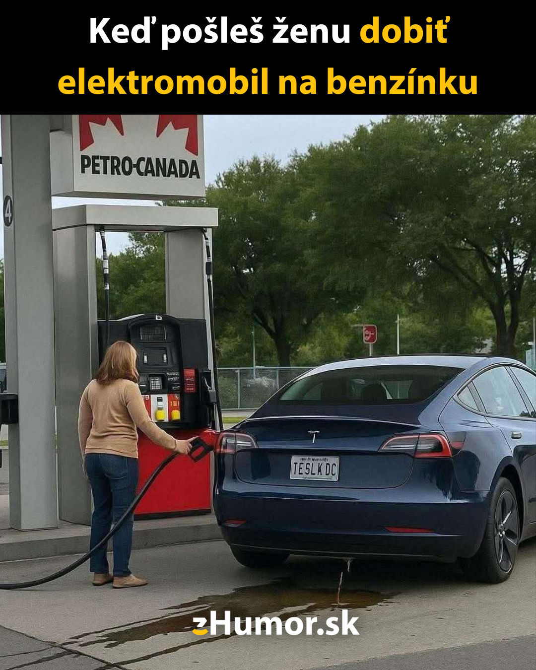 Žena tankuje elektromobil
