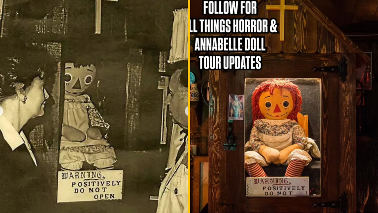 Skutočná prekliata bábika Annabelle, zamknutá v sklenenej vitríne, spôsobila autonehodu