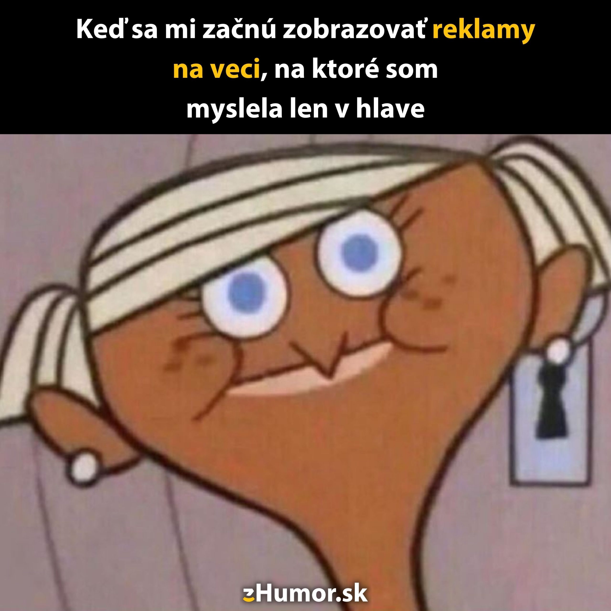 Ilustrovaná postava s nadpisom o prekvapivých reklamách na základe myšlienok v hlave.