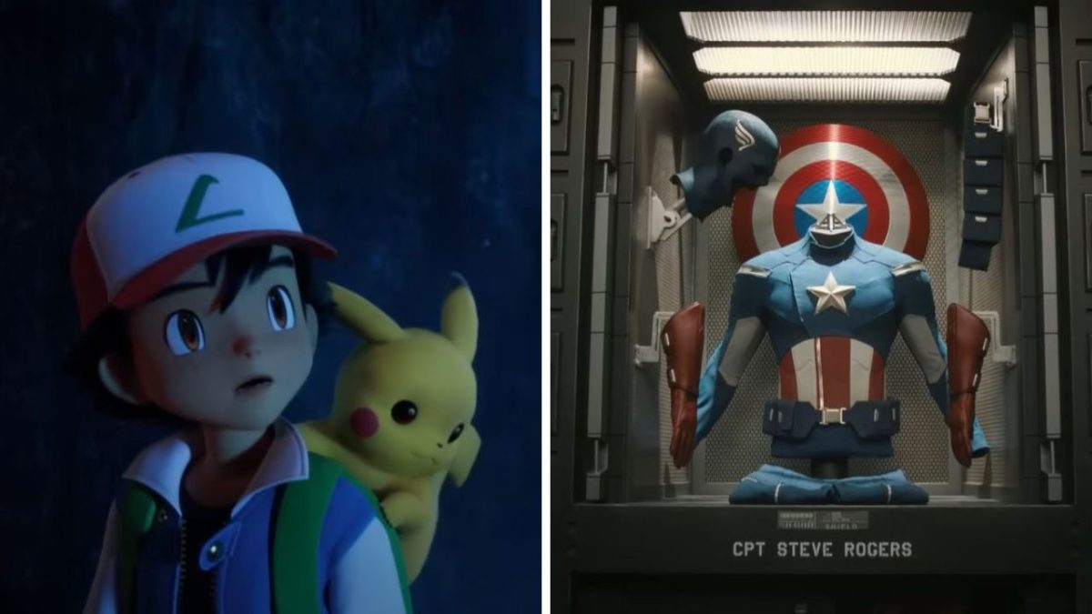 Postavy animovaného chlapca a žltého tvora vedľa skafandra s hviezdou a kruhom v pozadí v skrinke.