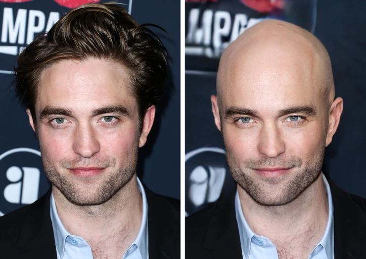 Osoba s vlasmi vs. plešatá verzia – porovnanie vzhľadu na rovnakom podujatí v elegantnej košeli a saku.