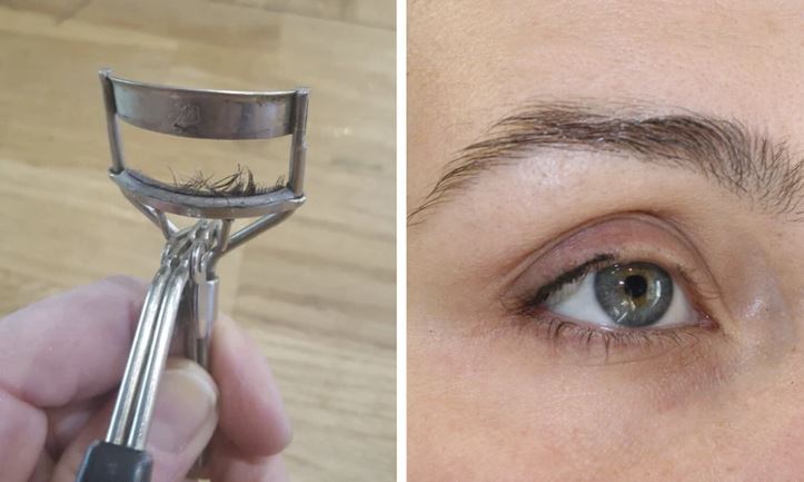 Kulma na riasy s vytrhnutými riasami a detail oka bez rias po použití klieští.