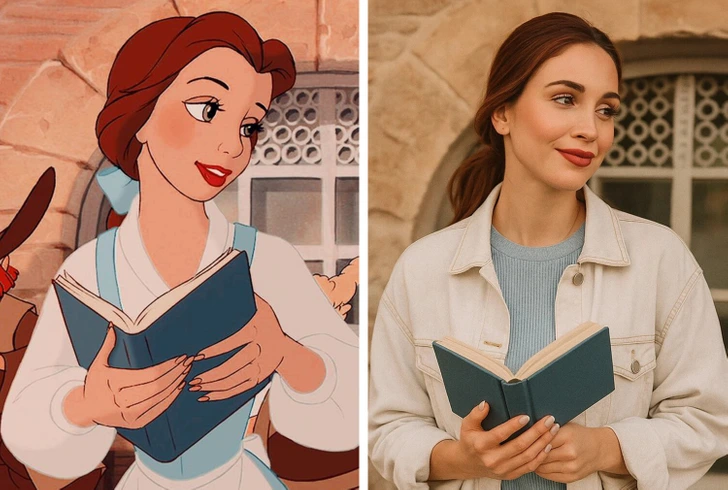 Obrázok dvoch žien držiacich knihu, jedna animovaná, druhá reálna, pred tehlovým pozadím.