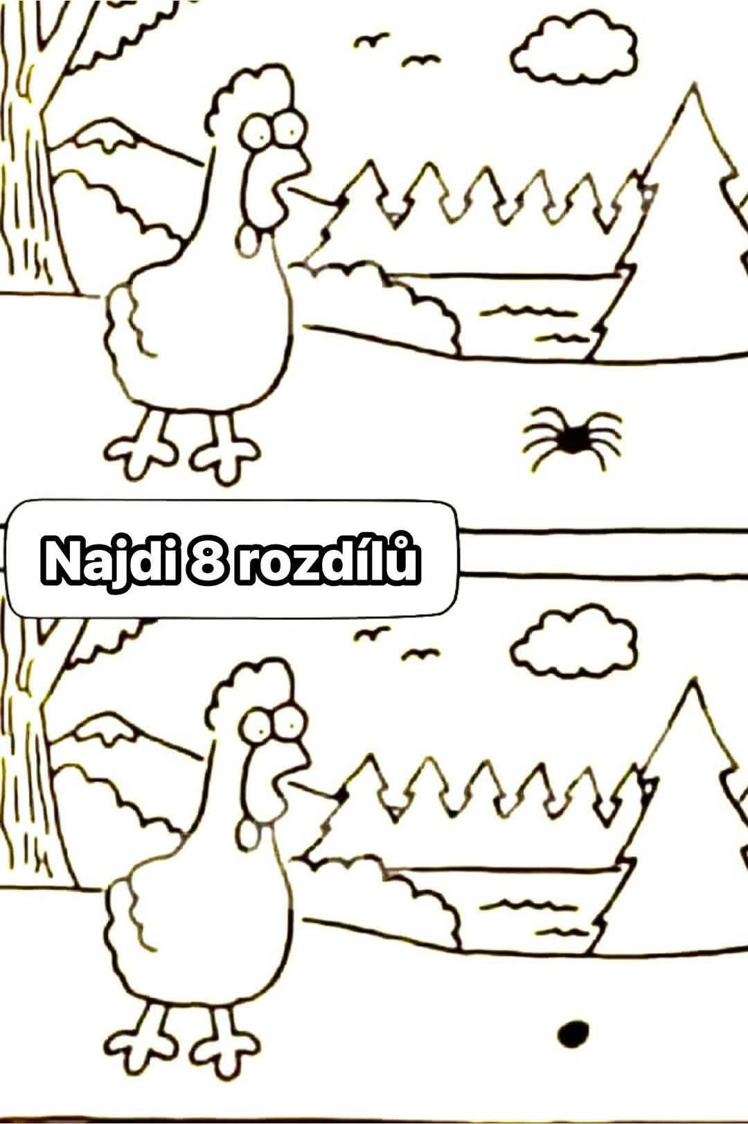 Pozri si dve obrázkové scény s kohútom a nájdi 8 rozdielov. Výzva na hľadanie rozdielov pre deti.