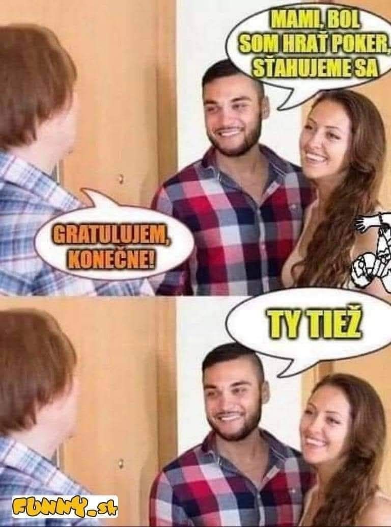 Muž oznámi matke, že po výhre v pokri sa sťahujú, matka reaguje vtipne pohľadnicou a slovnou hrou.