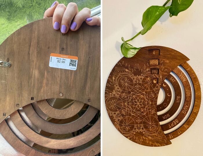 Drevený dekoračný kalendár s rezbami a rastlinou, nákup za 2,99 dolárov so zľavou.