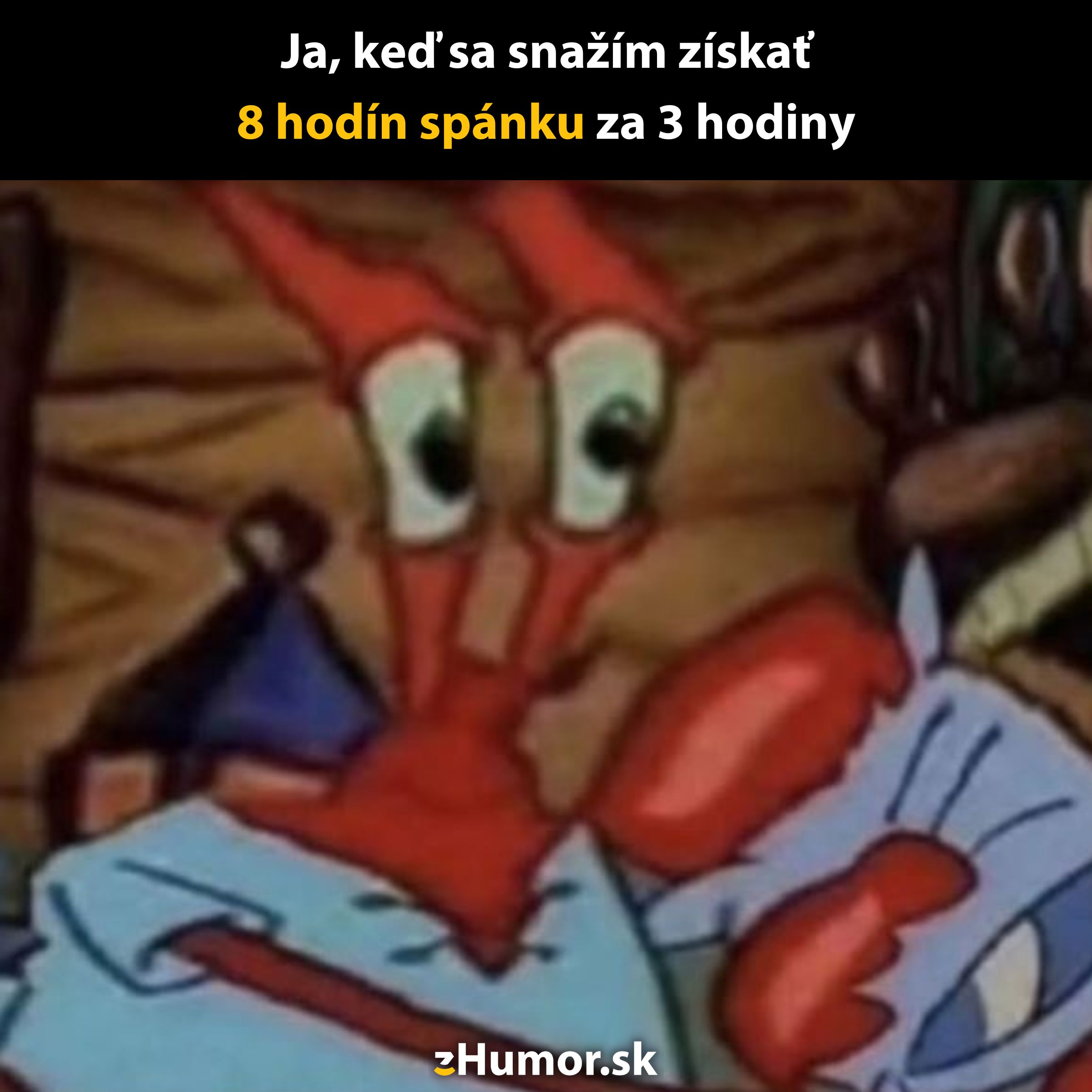 Krab s vytreštenými očami v posteli, keď sa pokúša zaspať 8 hodín za 3 hodiny.