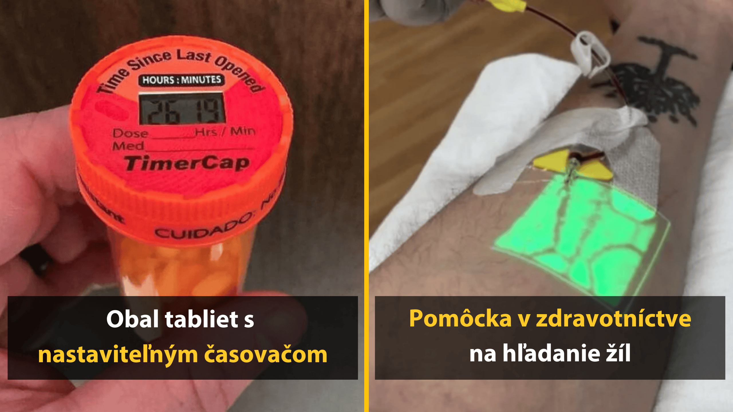 Obal tabliet s časovačom a zdravotnícka pomôcka na hľadanie žíl.