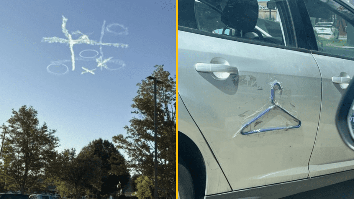 Krížik-kružok na oblohe a vešiak na aute. Kreatívne momentky všedného dňa.