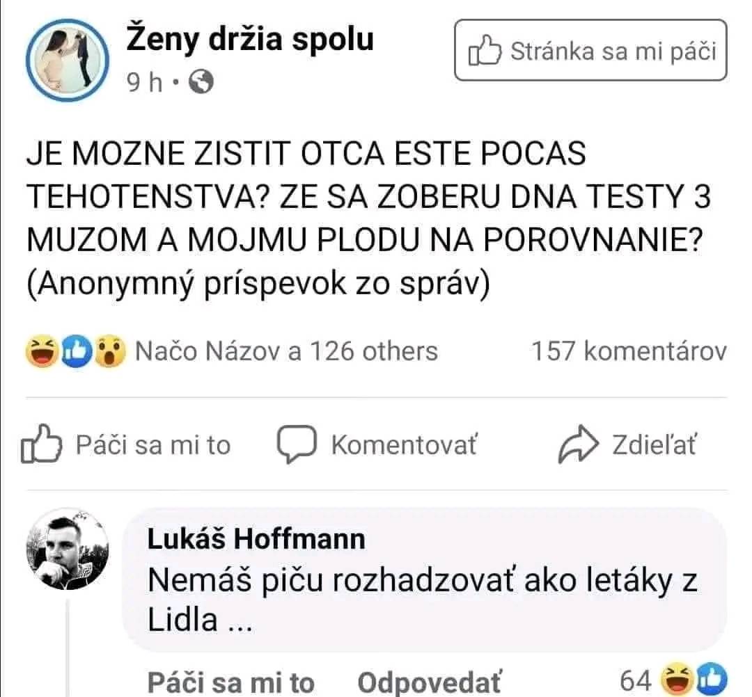 Ženy držia spolu: diskusia o možnosti zisťovania otca počas tehotenstva s vtipným komentárom.