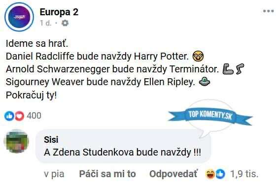 Kdesi odohráva diskusia o kultových filmových postavách na Facebooku stránky Europa 2.