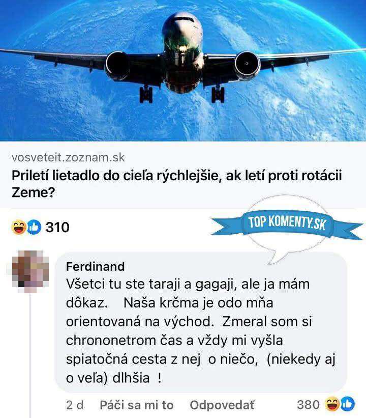 Lietadlo letí nad Zemou, diskusia o vplyve jej rotácie na rýchlosť letu, s komentárom používateľa.