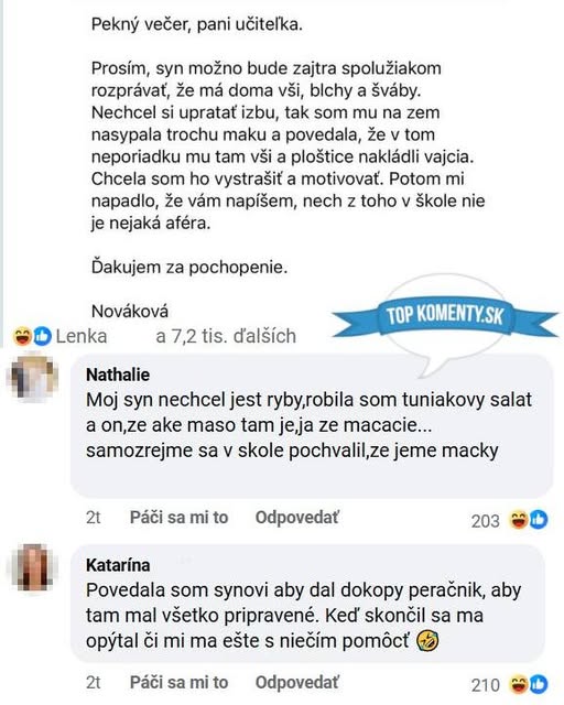 Vtipné rodičovské zážitky: výstraha učiteľke a nečakané vety detí o úprave izby a jedle v škole.