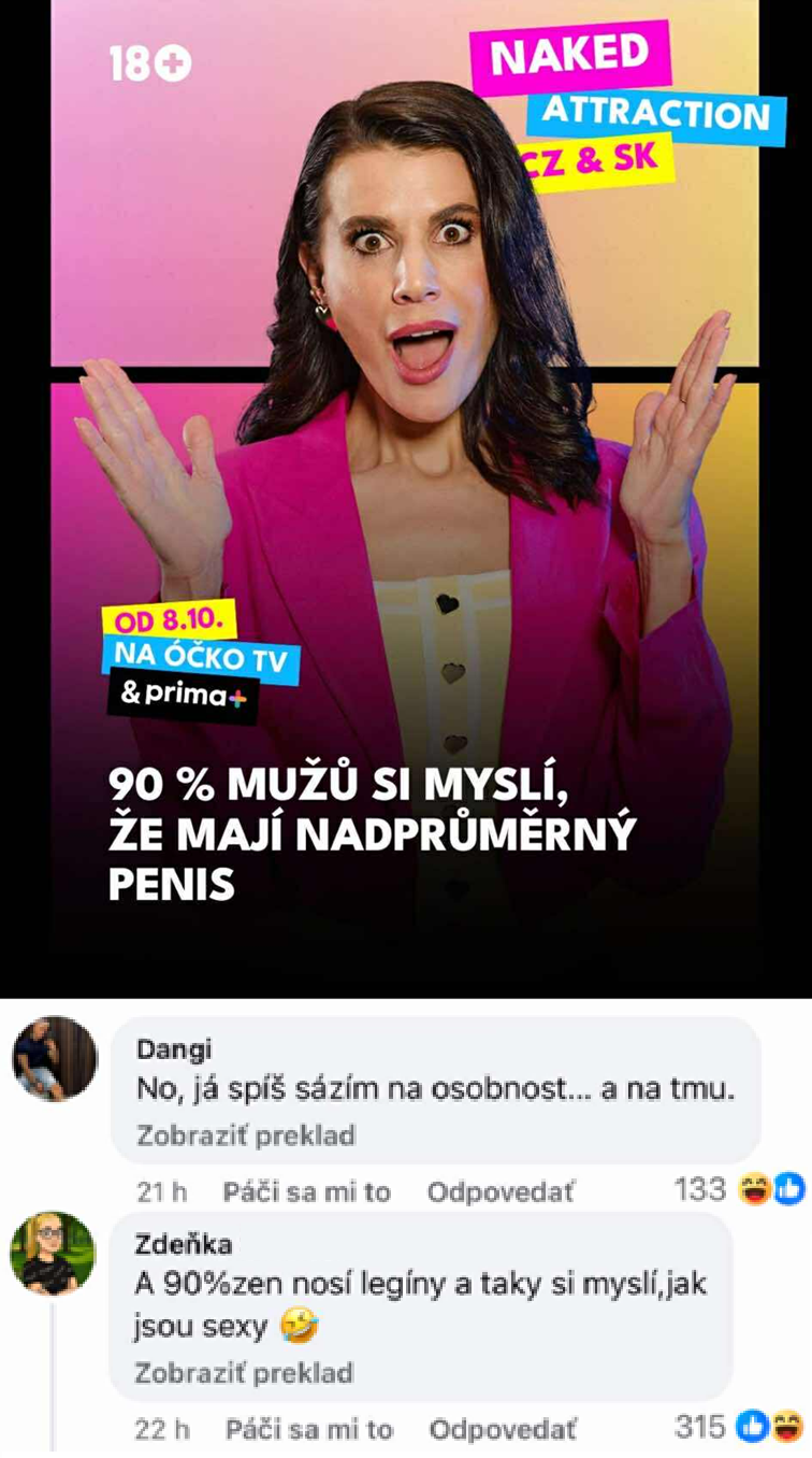 Televízna relácia Naked Attraction: šokujúci výskum o mužskom sebavedomí. Vysielanie od 8.10 na Óčko TV.