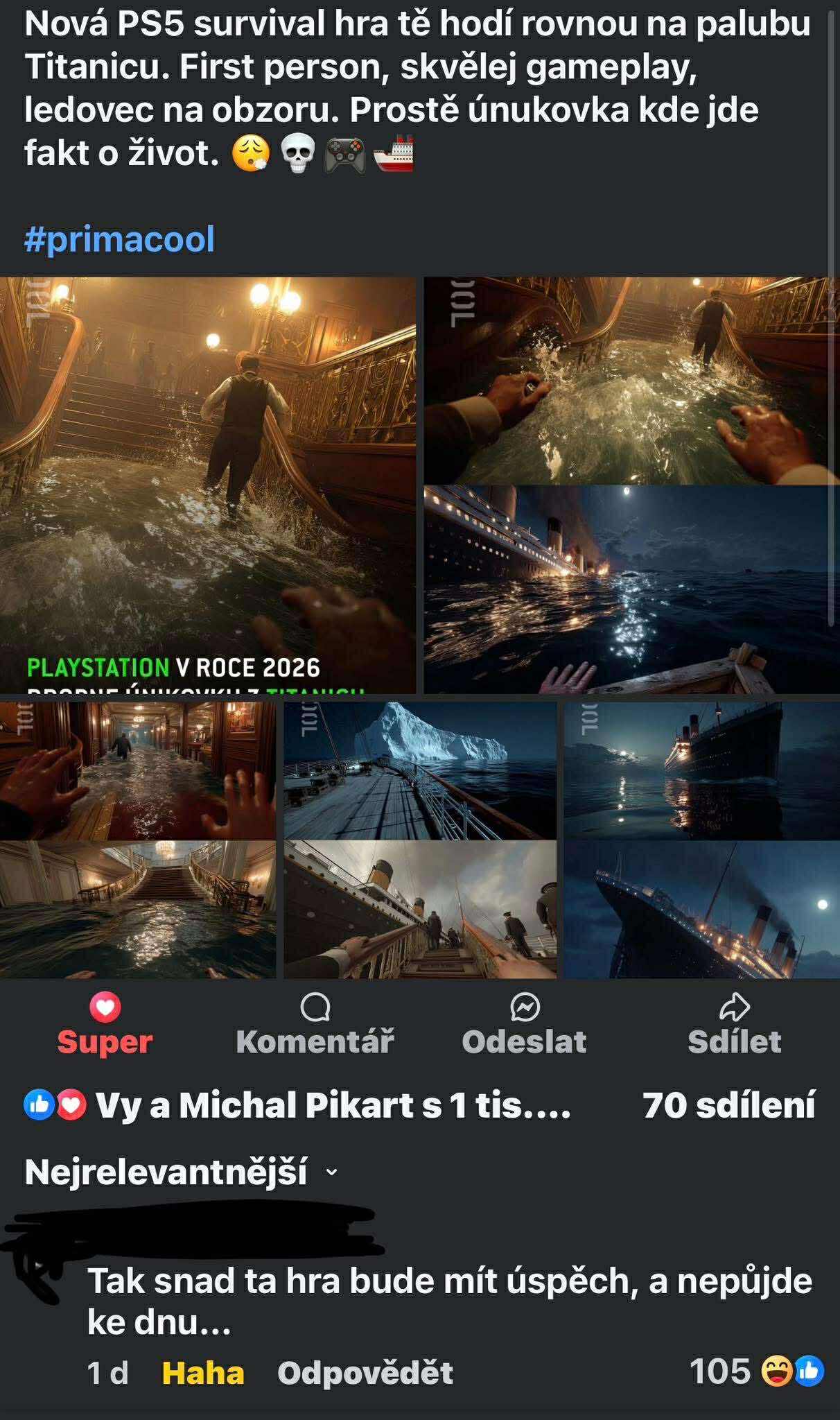 Nová PS5 hra: prežitie na Titanicu s realistickým gameplayom, ľadovec na obzore, boj o prežitie vo vodných chodbách.