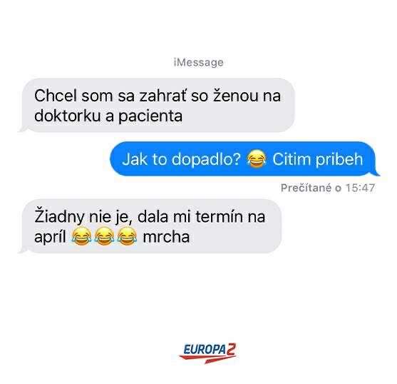 Správa o hre na doktorku a pacienta s vtipným výsledkom a smiechom.