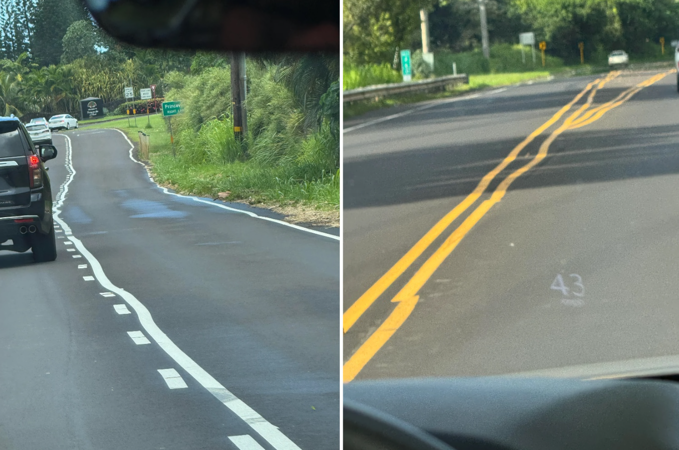 Dve cesty s nekvalitnými značením, ktoré predstavujú výzvu pre vodičov a bezpečnosť na cestách.