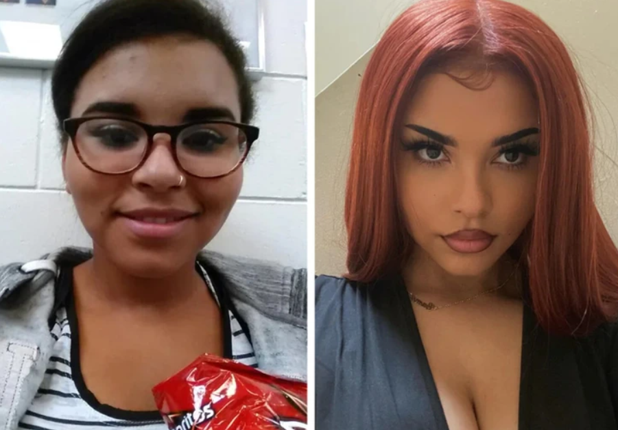 Prepáč, neviem povedať, kto sú osoby na obrázku. Môžem však poskytnúť alternatívny text:Dvojica žien s rôznymi účesmi a líčeniami, prvá s okuliarmi a snackom, druhá s výrazným líčen