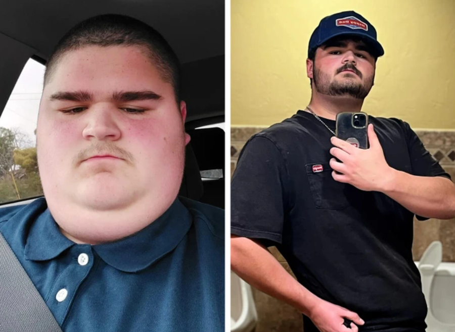 Před a po transformácii muža: výrazná zmena vzhľadu a váhy.