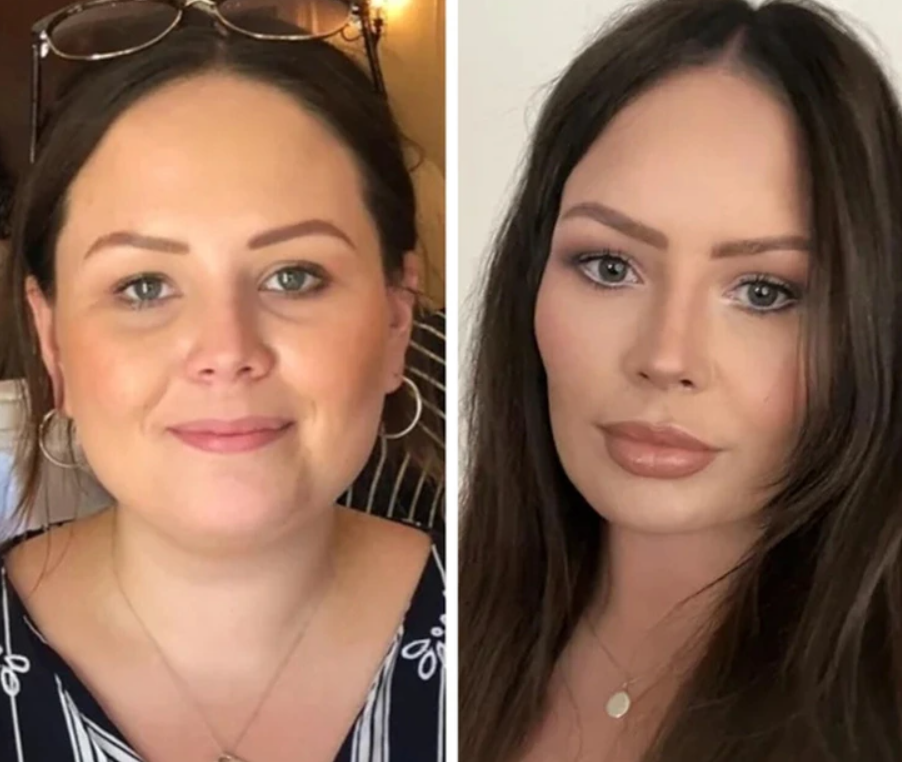 Osoba na dvoch portrétoch vedľa seba, pred a po premene vzhľadu.