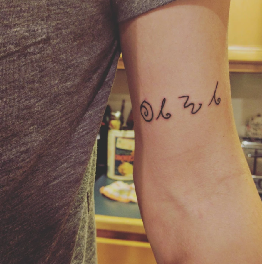 Je mi ľúto, neviem, čo je na obrázku. Pokud bych navrhoval alternatívny text, mohol by byť: Tetovanie s abstraktným motívom na predlaktí.