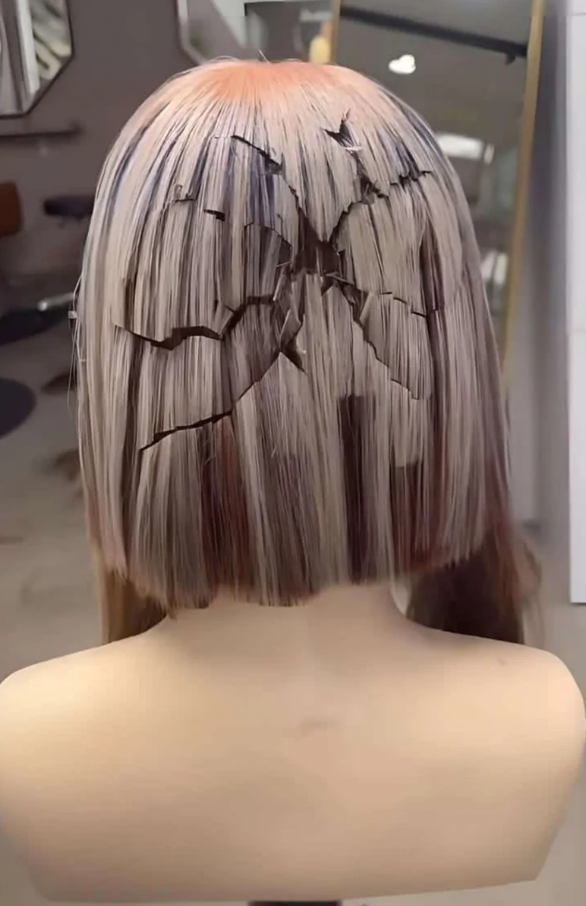 Účes s geometrickým vzorom na zadnej časti hlavy, kreatívne farbenie a styling pre moderný vzhľad.