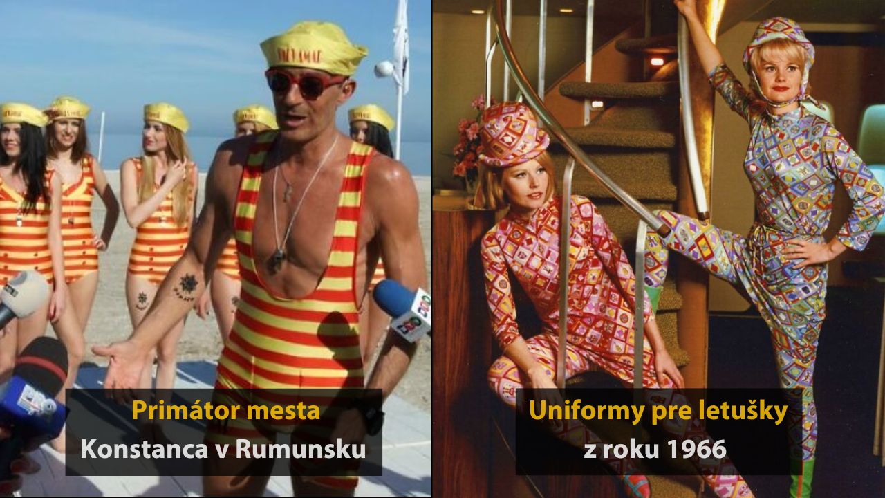 Primátor Konstance v pruhovanom drese a retro uniformy letušk z roku 1966.
