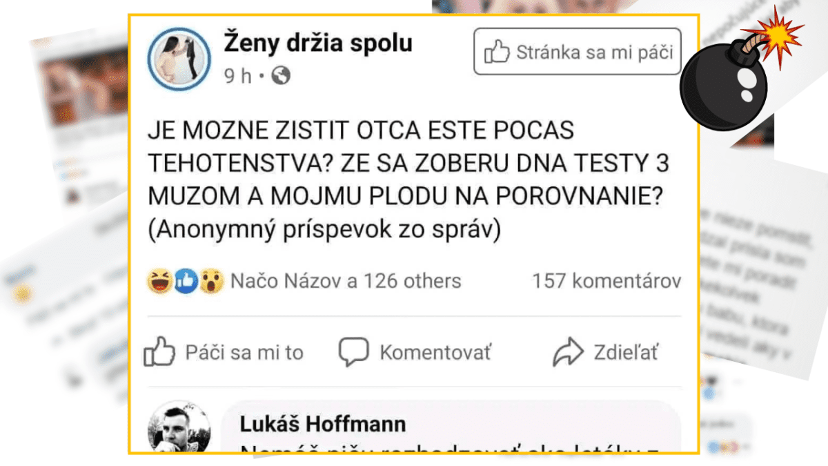 Otázka o možnosti zistenia otcovstva počas tehotenstva pomocou DNA testov, anonymný príspevok na Facebook stránke.