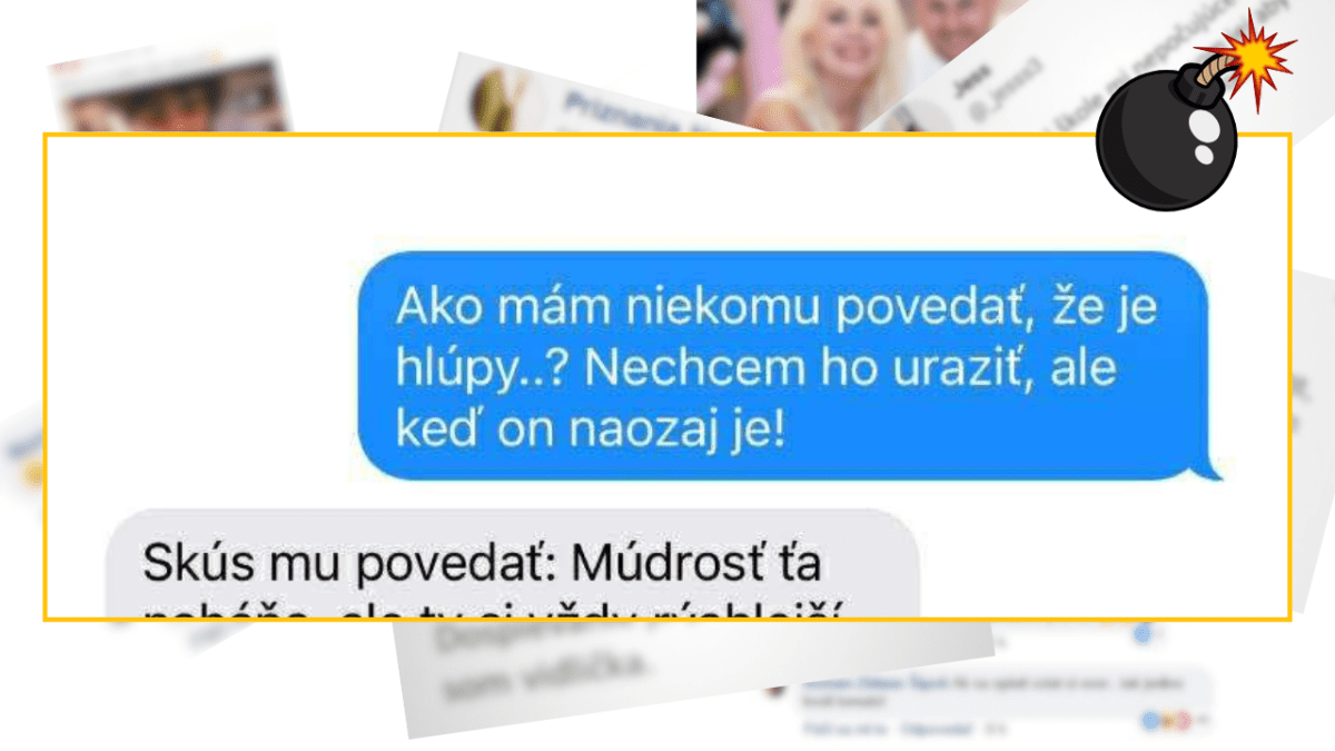 Screenshot konverzácie v textových bublinách so sarkastickou otázkou o niečej múdrosti.